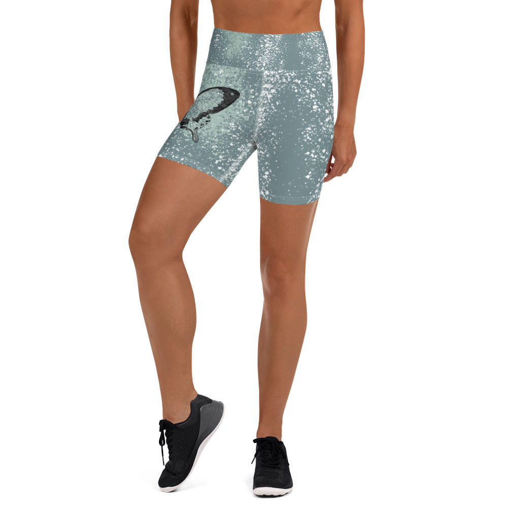 Olive splatter biker shorts